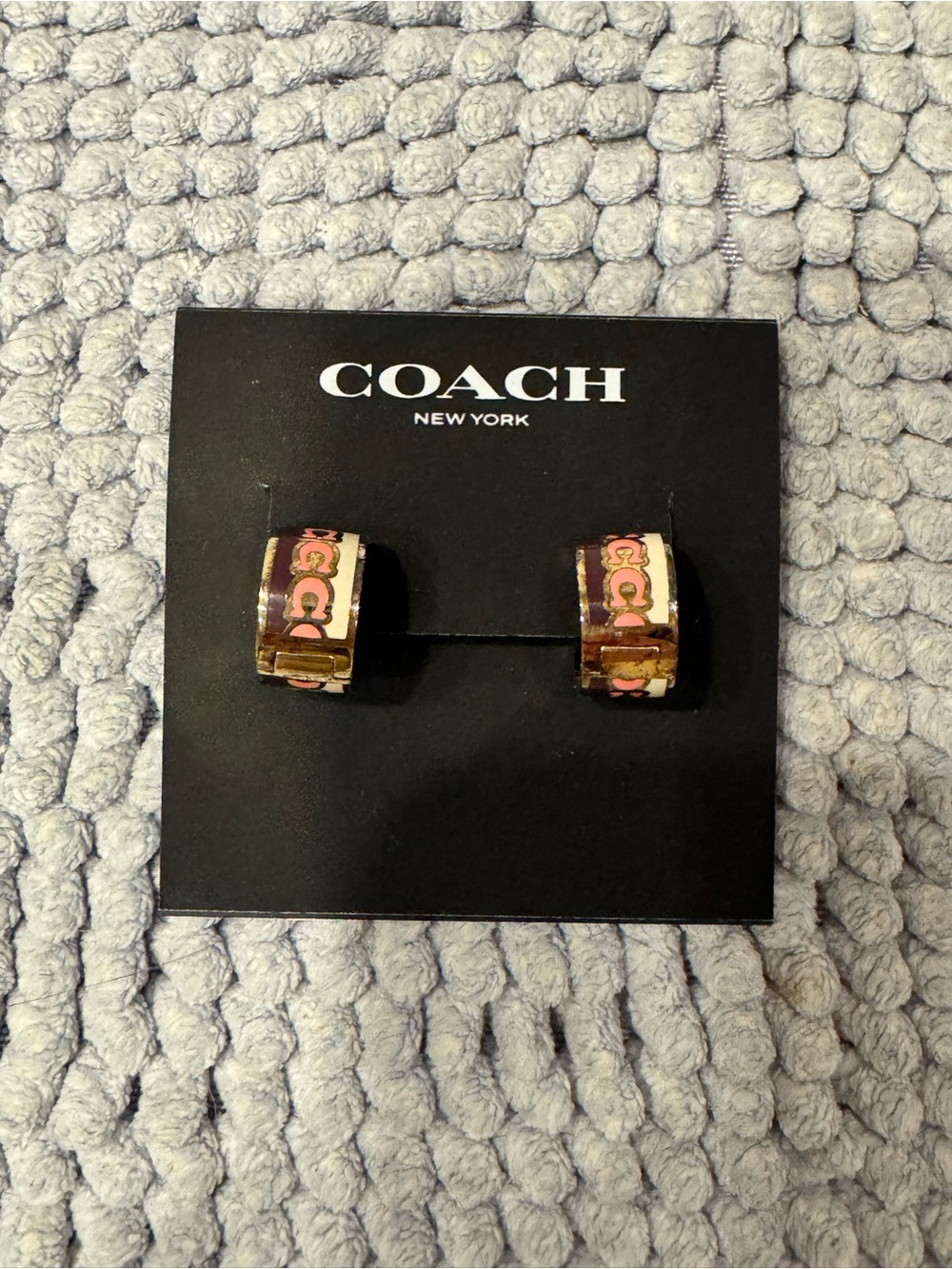 Coach Signature C Enamel Hoop Earrings Gold & Black